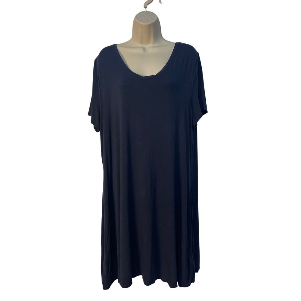 Amazon Essentials Casual Short Sleeve Knee Length Scoop neck Dress Navy Blue XL